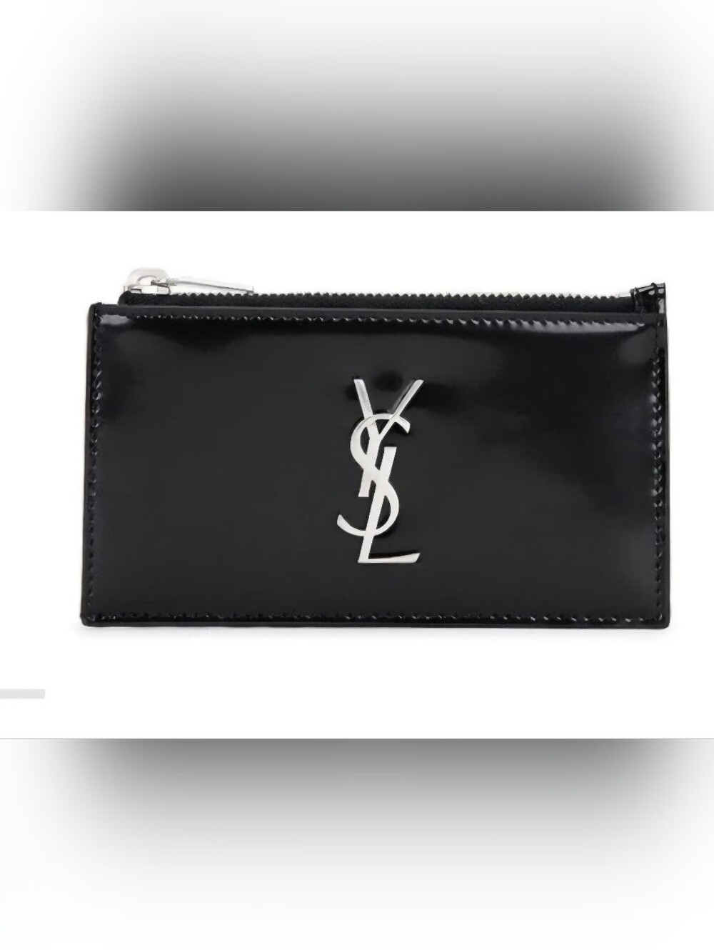 Saint Laurent Black Patent Card Holder with Silver YSL Emblem